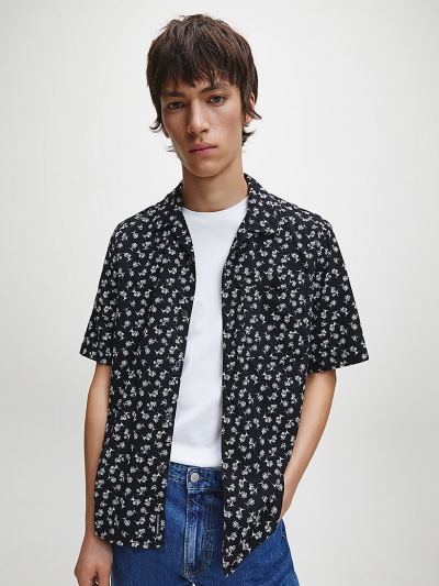 Calvin Klein Ruhák HU413892 | Calvin Klein All-Over Printed Short Sleeve Férfi Ing Fekete